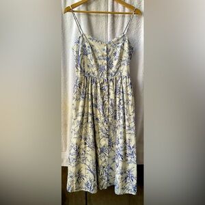 H&M Cream and Blue Pleated Midi Dress